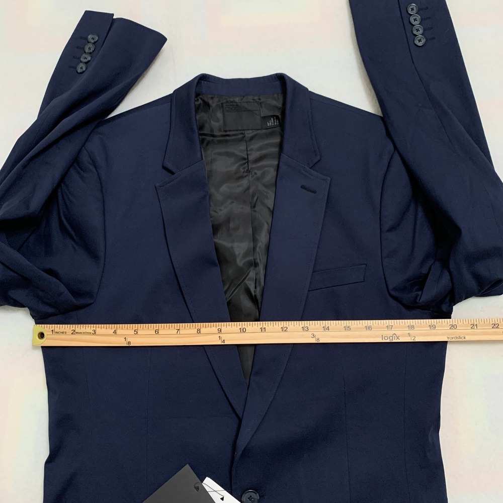 NWT ASOS Men's Navy Blue Slim Fit Blazer Jacket 40 Tall X-Long Cotton Blend - Picture 10 of 16